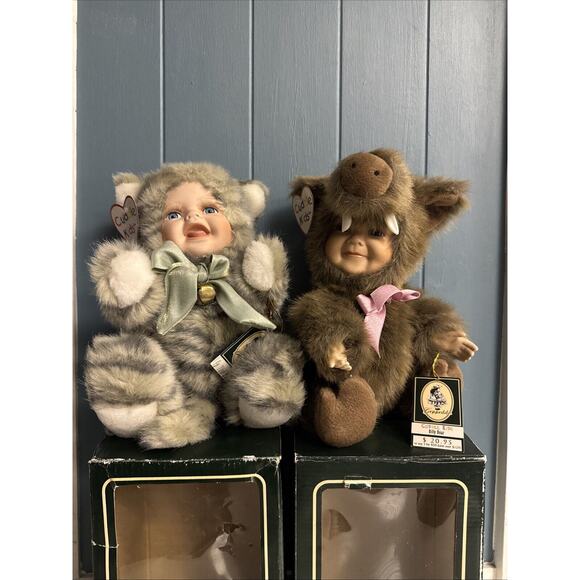 Geppeddo Cuddle Kids Baby Cat Elephant Anthropomorphic Porcelain Face Plush Doll - Picture 2 of 8